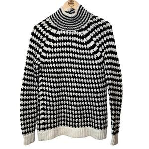 LOFT Sweater Chunky Knit Wool Blend Pullover Holiday Black White Size Small